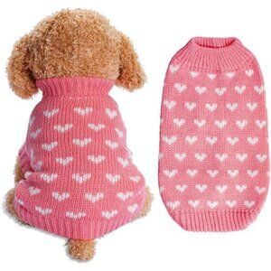Pink Dog & Cat Sweater Knitted Heart Puppy Pullover Warm Soft Holidays Clothes